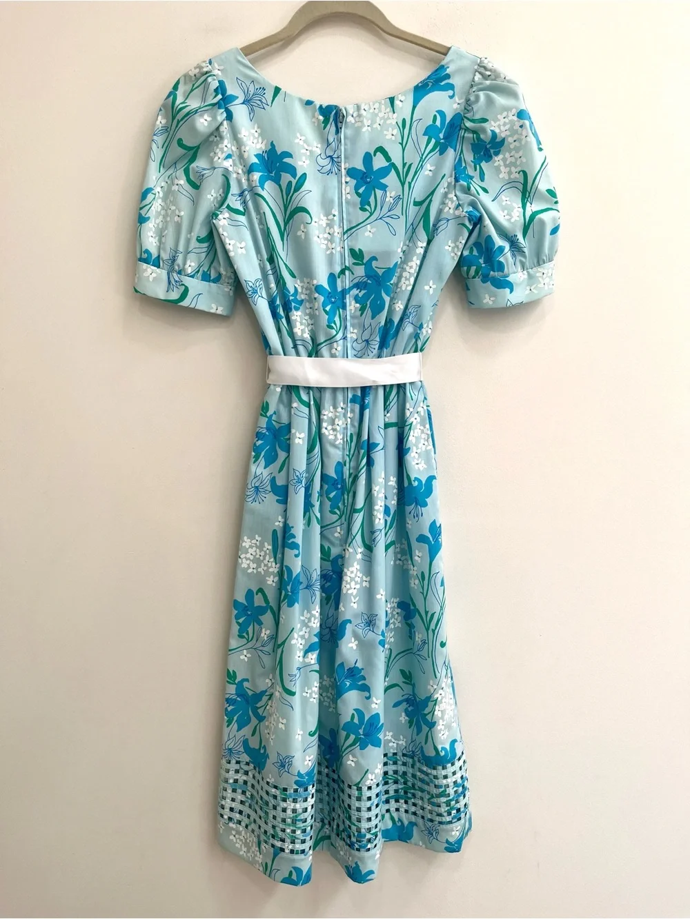 Vintage Lilly Pulitzer 80’s cotton midi dress light blue floral basket weave hem - Picture 2 of 16
